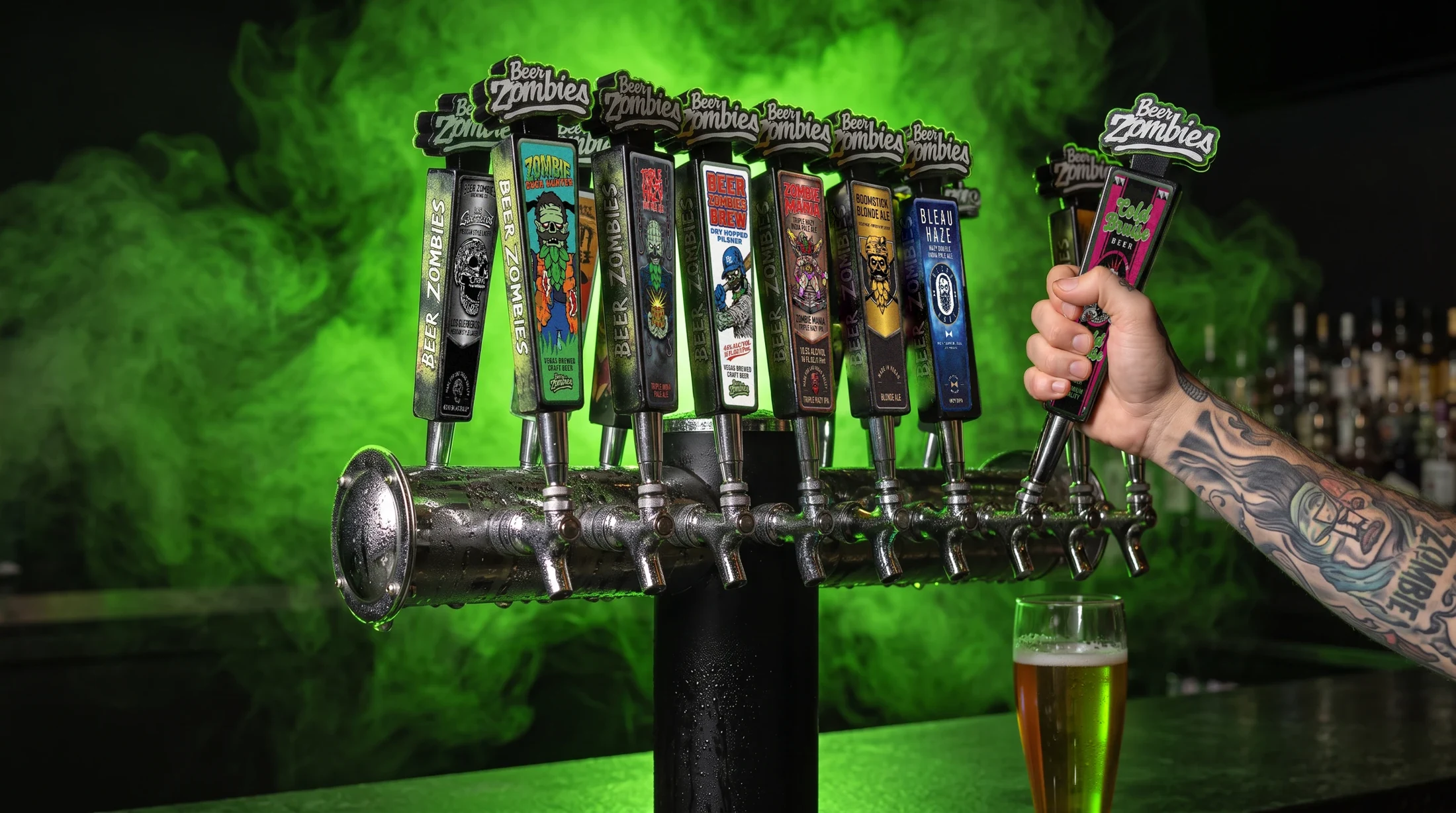 Beer Zombies taps and green smoke from the current brewery website