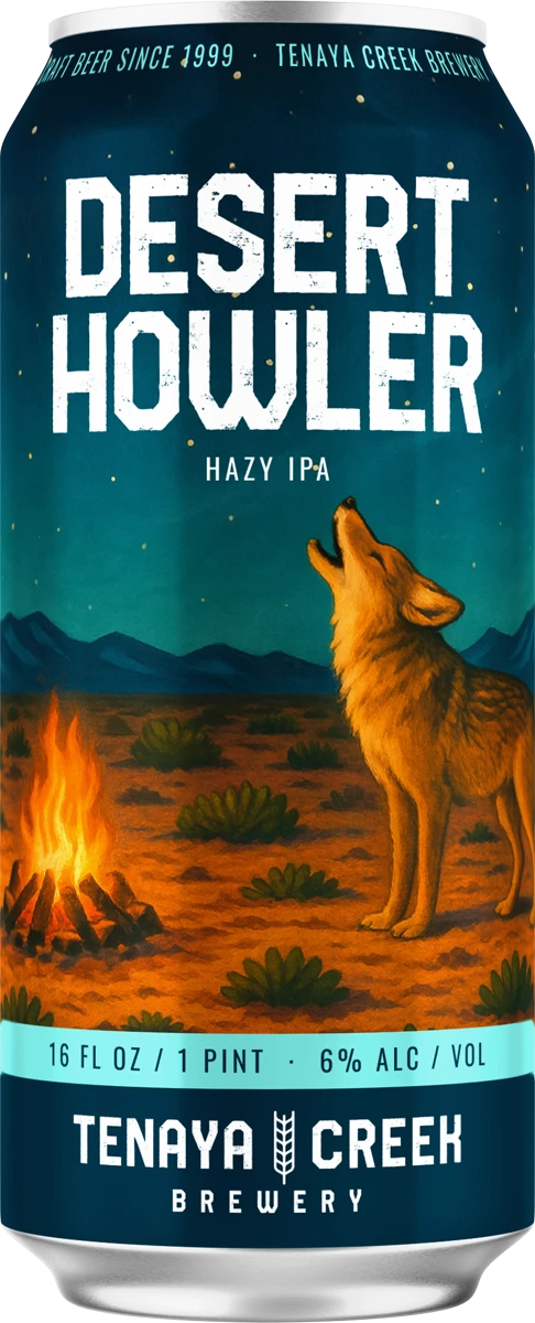 Desert Howler can with coyote and desert campfire artwork