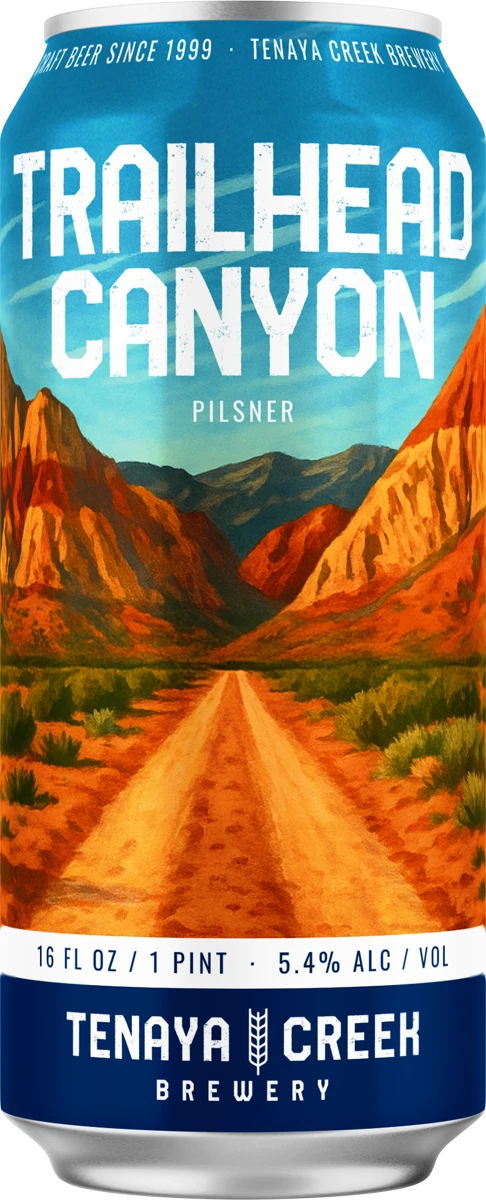 Trailhead Canyon can with colorful canyon and trail artwork