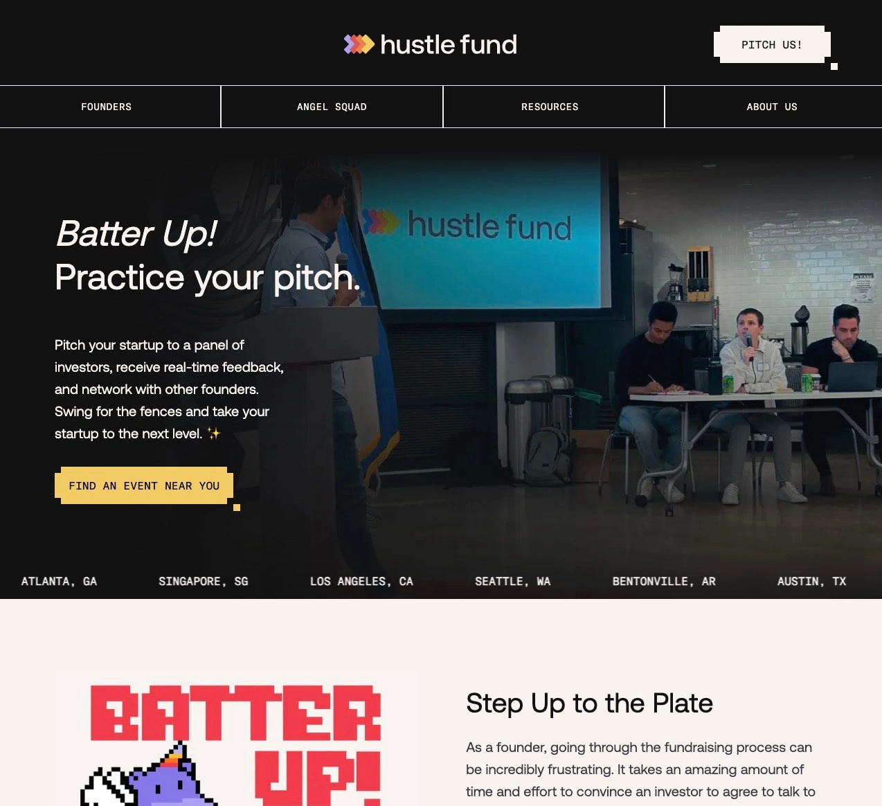 Hustle Fund’s Batter Up event page